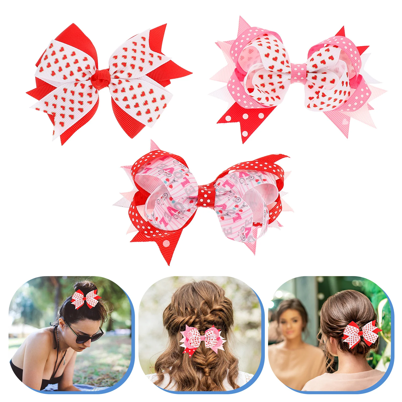 

3 Pcs Bow Hairpins Small Polyester Clips Durable Material Fits Short Thick Long Hair Stylish Design Valentine Day Wedding