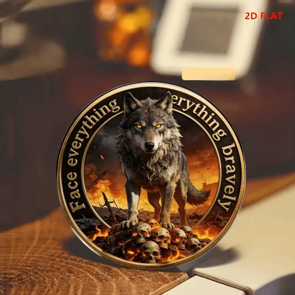 Flat Stainless Steel Glass Brooch Wolf Skull Personality Lapel Badge Accessories