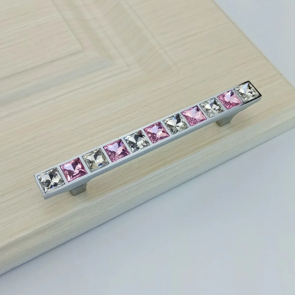 Super Shiny Real Crystal Glass Knob Diamond Pink Handle For Furniture Door Drawer Knob Wardrobe Kitchen Cabinets Cupboard Pulls