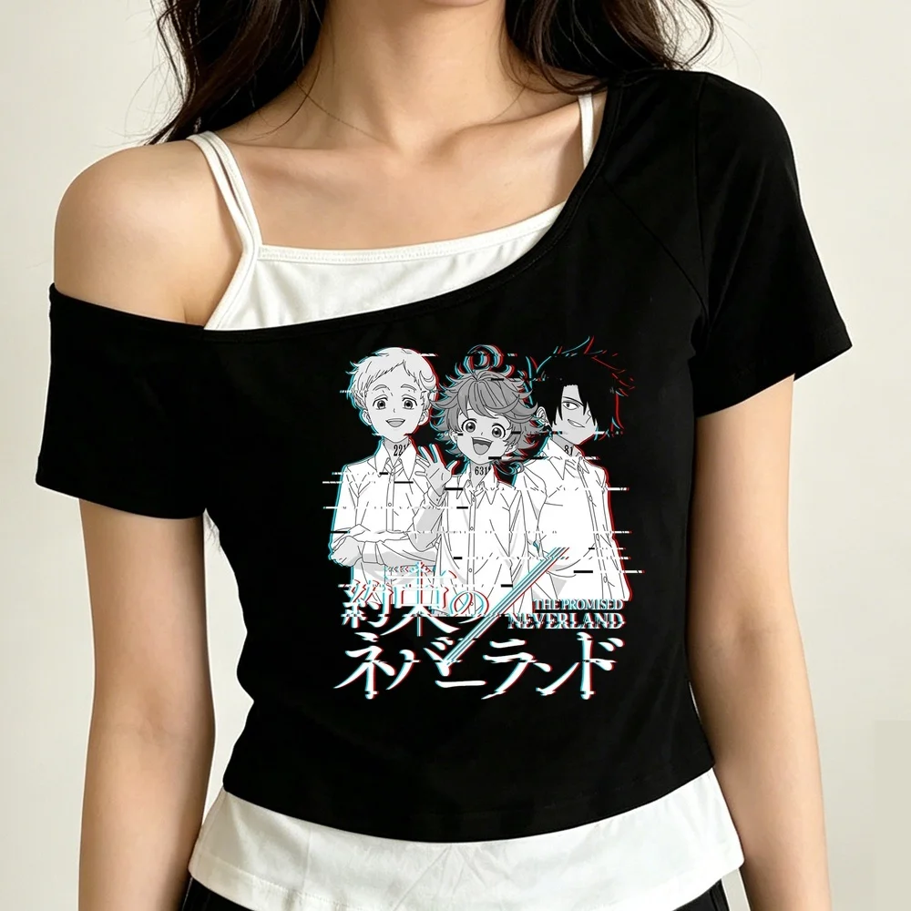 the Promised Neverland crop top girl streetwear 2000s summer baddie manga top tees cute 2000s harajuku cheap cutecore