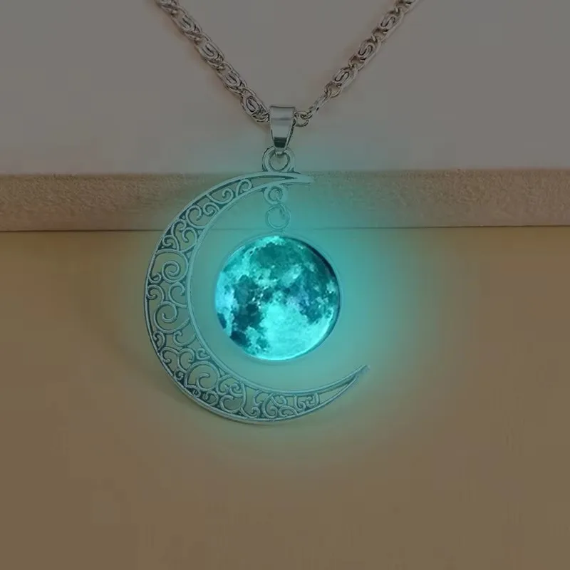 Luminous Galaxy Planet Glass Necklace Handmade Glow In The Dark Red Mars Moon Pendants Necklaces