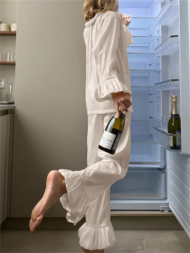 Nouveau décontracté ample femmes pantalons tenues femmes à volants élégant solide chemises haut et taille haute pantalon ensembles femme 2 pièces-ensemble