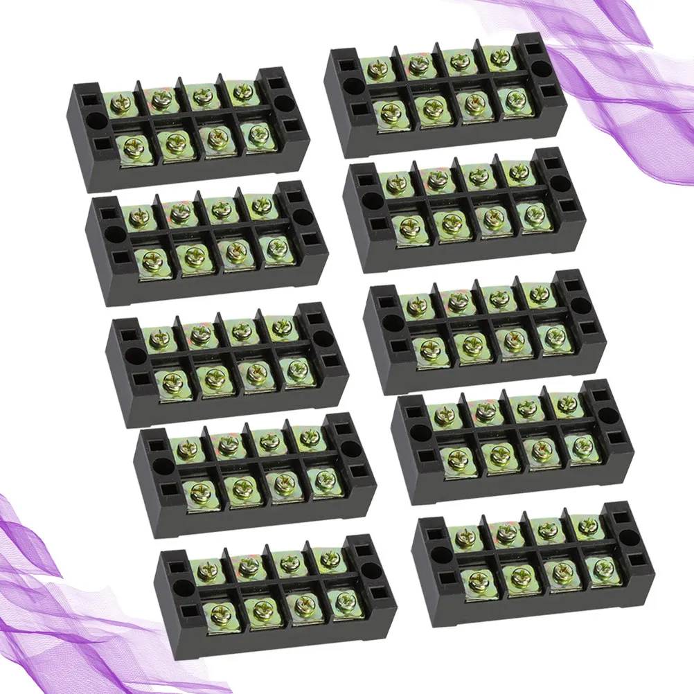 10Pcs 4-Position 45A Fixed Terminal Board Dual Row Screw Type Terminal Block Insulated Wire Connector for Electrical Circuit