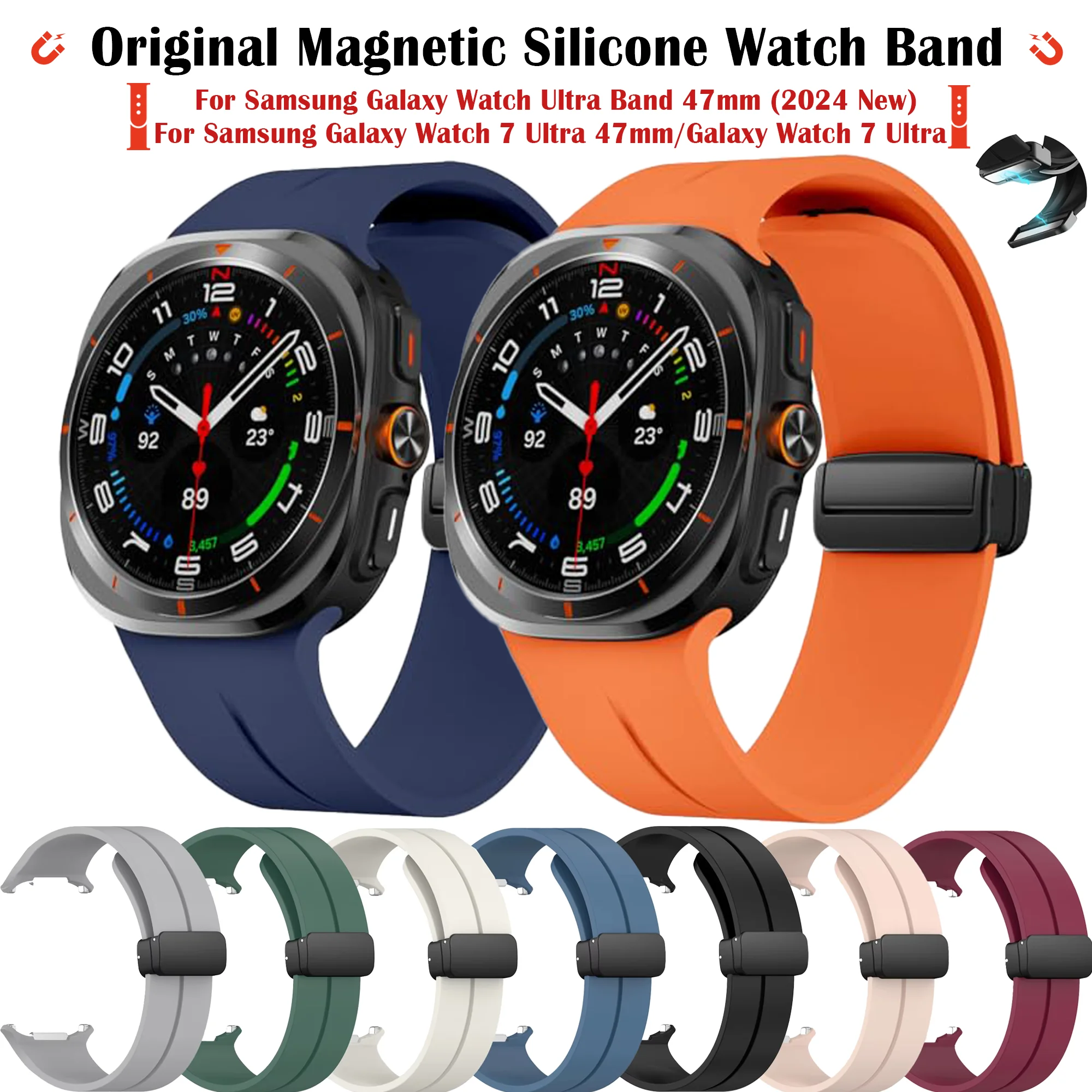 Soft Silicone Strap for Samsung Galaxy Watch Ultra 47mm Sport Replacement Magnetic Band for Galaxy Watch7 Ultra Wristbands Strap