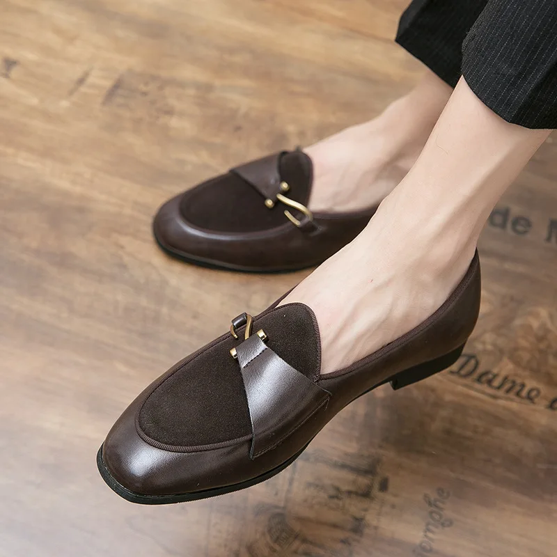 

New Men's Fashion Buckle Patchwork Soft Loafers Moccasins Men Casual Slip-on Leather Shoes Mens Light Comfortable Driving Flats