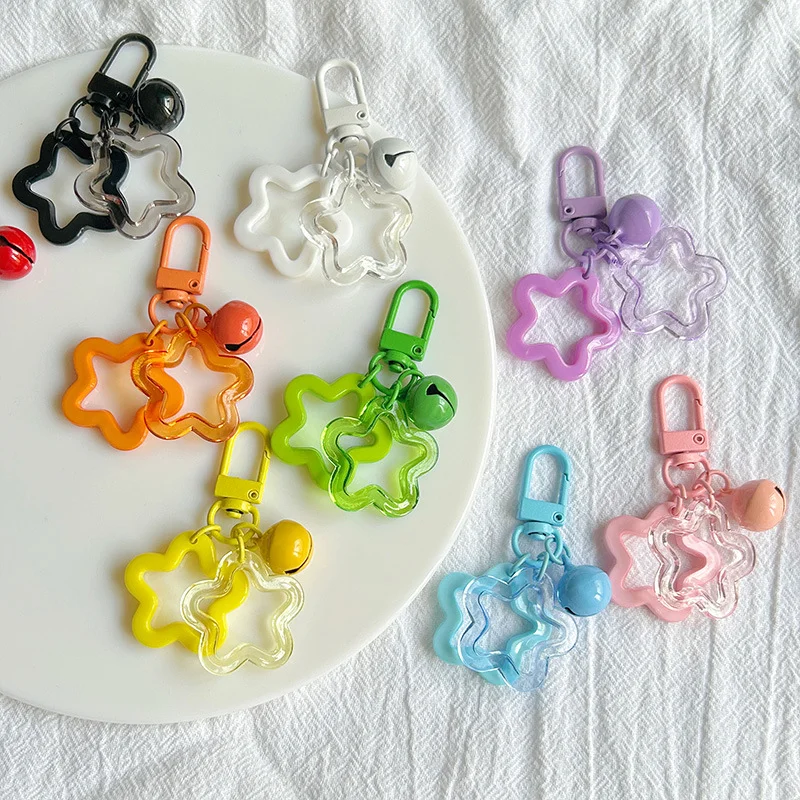 1/5/10PCS Y2K Transparent & Solid Color Star Keychain Resin Keyring Charm for Bag Purse Car Key Decoration Accessory