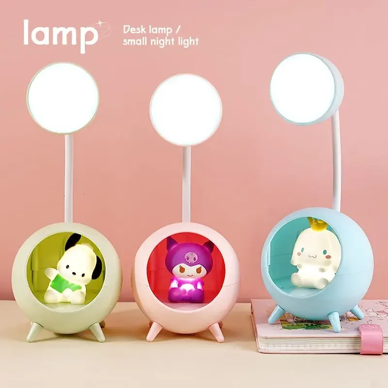 Sanrio Cinnamoroll ochrona oczu lampa biurkowa Anime Cartoon Kuromi Pochacco akcesoria Kawaii pokój lampka nocna prezent dla studentów