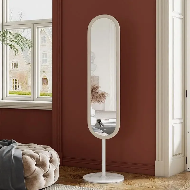 New lightweight luxury Nordic style, runway-shaped flannel floor mirror, full-length full-length full-length mirror with base