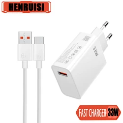 33W USB Charger Quick Charge 3.0 Mobile Phone Charger 6A Data Cable For iPhone Samsung Xiaomi 14 Huawei EU/US Plug Phone Adapter