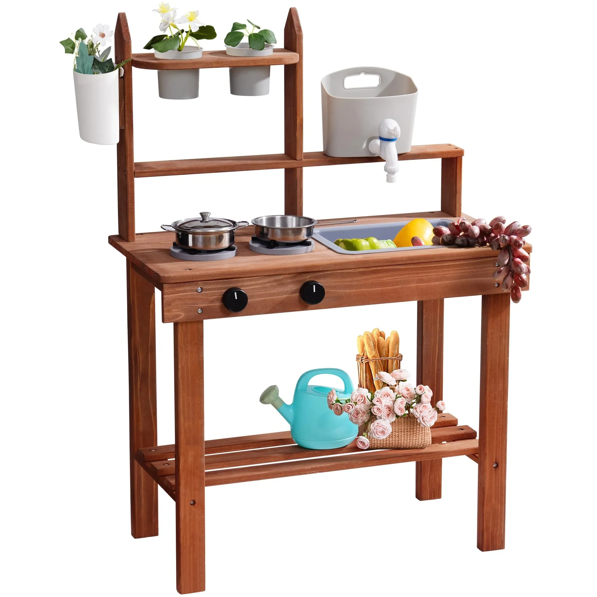 Gardening Tools Unique - Robud Houten Buitenmodderkeuken met Spoelbak, Fornuizen,