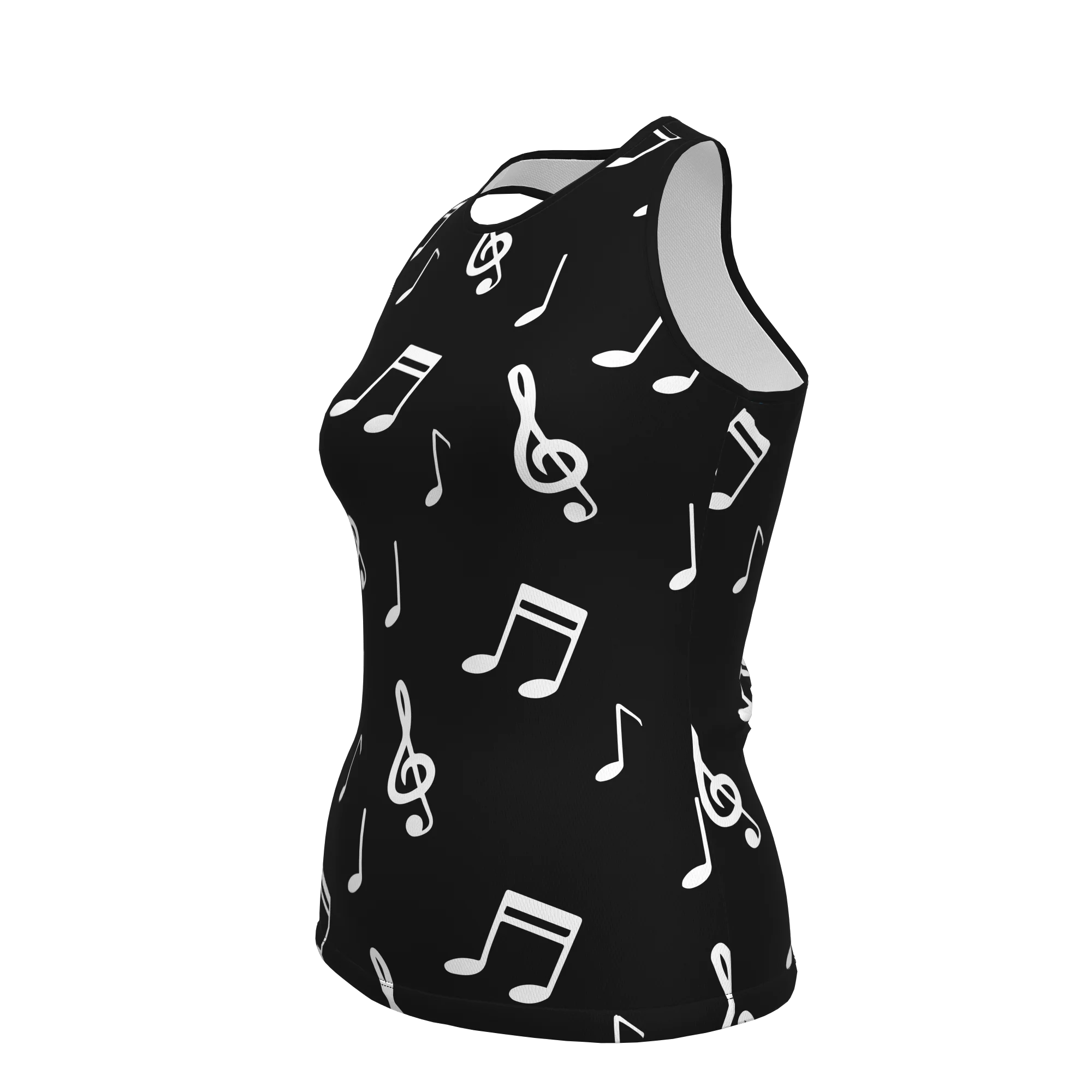 HIRBGOD Womens Running Tank Top Black with white Music notes Athletic Female Jersey