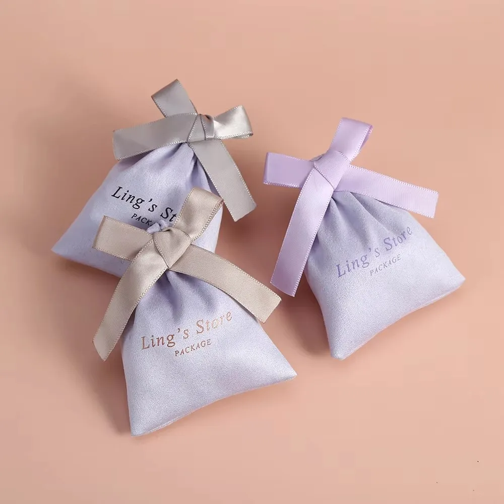 

100pcs Personalized Light Blue Jewelry Flannel Ribbon Bag Wedding Party Favors Boutique Hairpin Drawstring Gift Packaging Pouch
