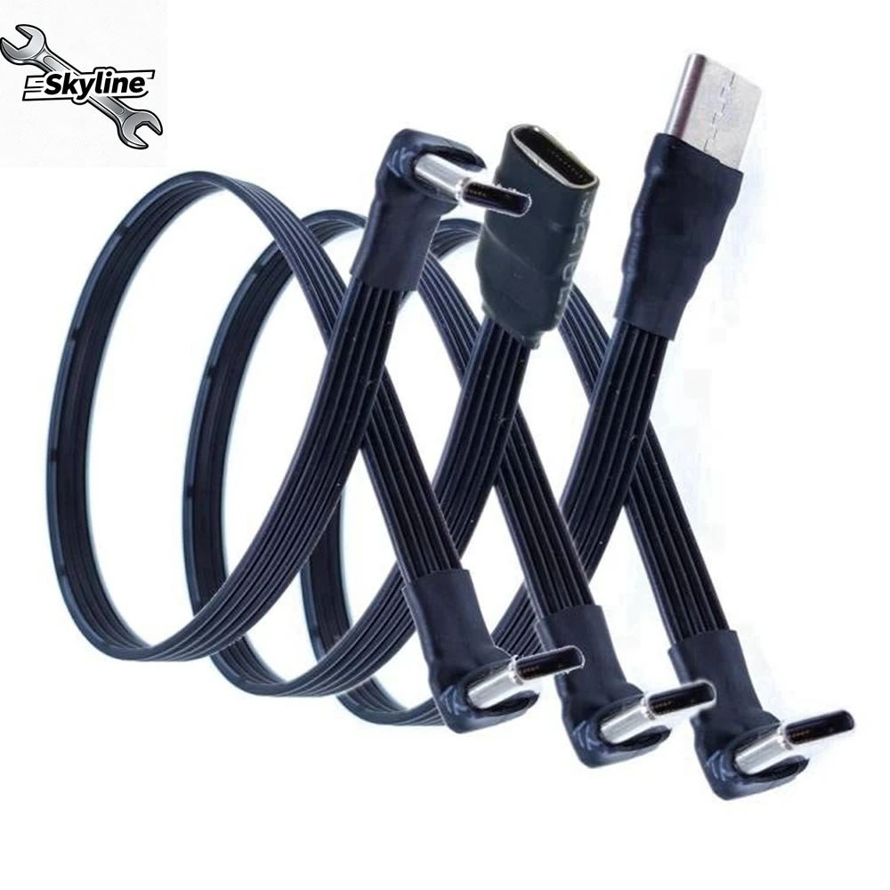 5-200cm 90° Flat Elbow USB-C Data Cable, Right/Angle Type-C Charging Cord for Android Phones