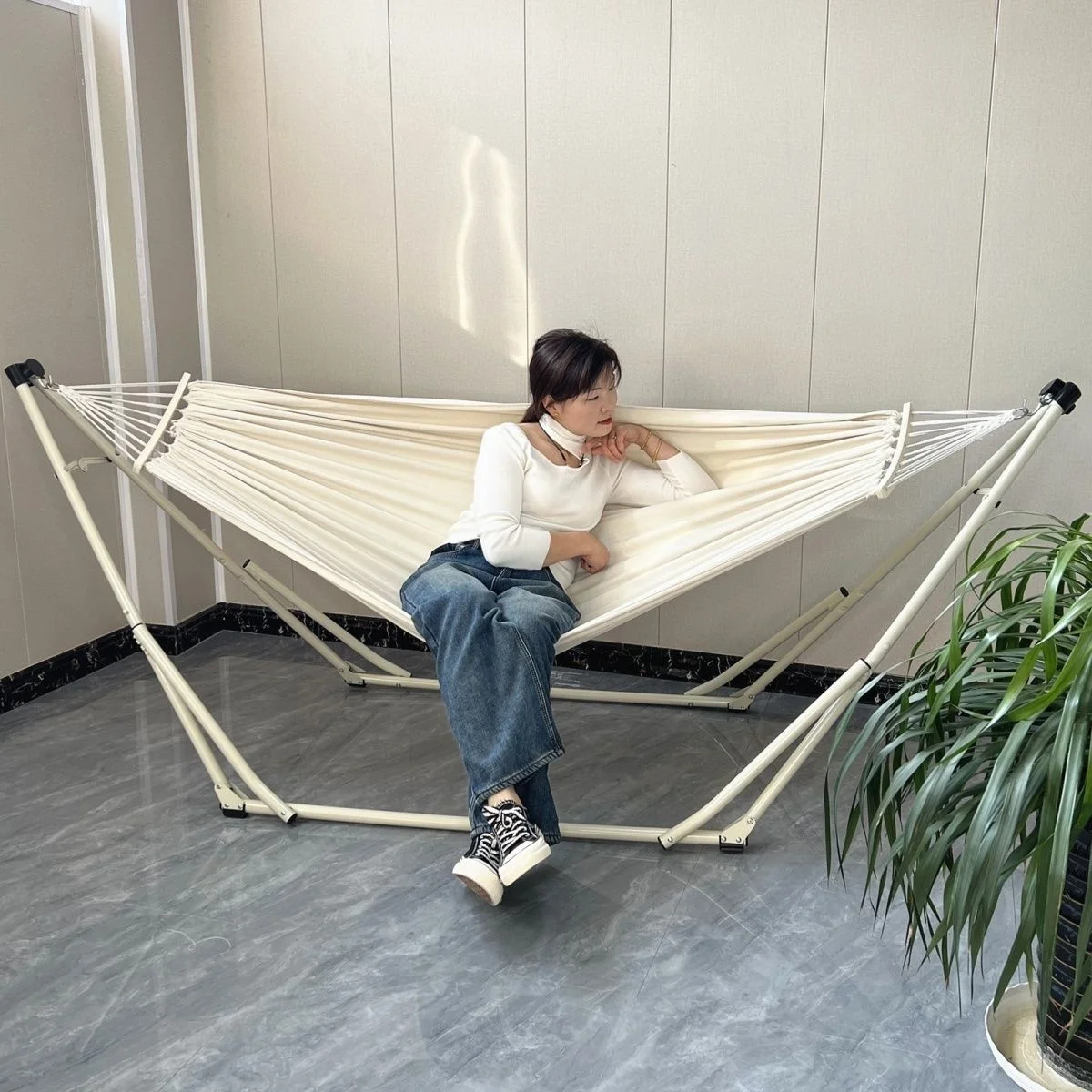 Camping Hammock 1-2 People Travel Pool Portable Hanging Bed Chair With Bracket Garden Swing Stand Beach Outdoor Thicken Hammock