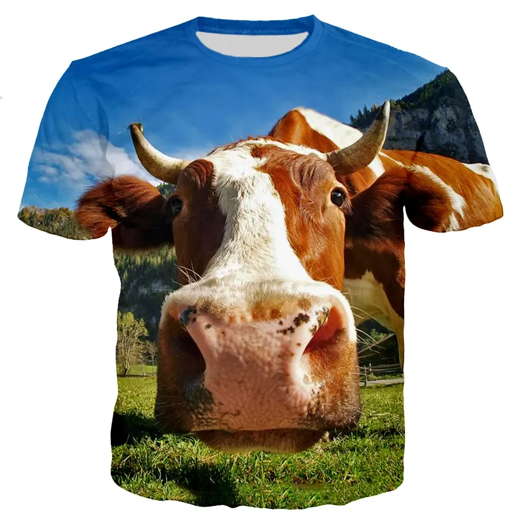 

Summer Men's Funny Cow Pattern 3D Print T-shirt Hip Hop Casual Streetwear Lightweight Breathable Cute Animal Design for Ladies