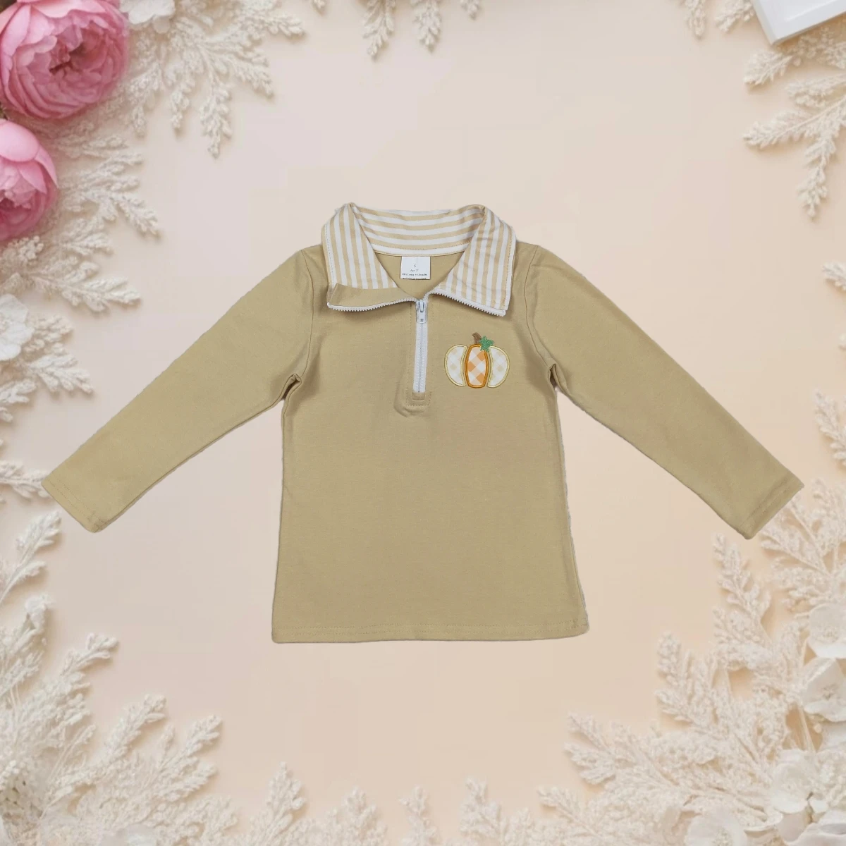 

Thanksgiving Toddler Boy Shirt Long Sleeve Pullover Top Half Zipper Embroidery Pumpkin Cute Fall Clothes for Infant Kids Boys