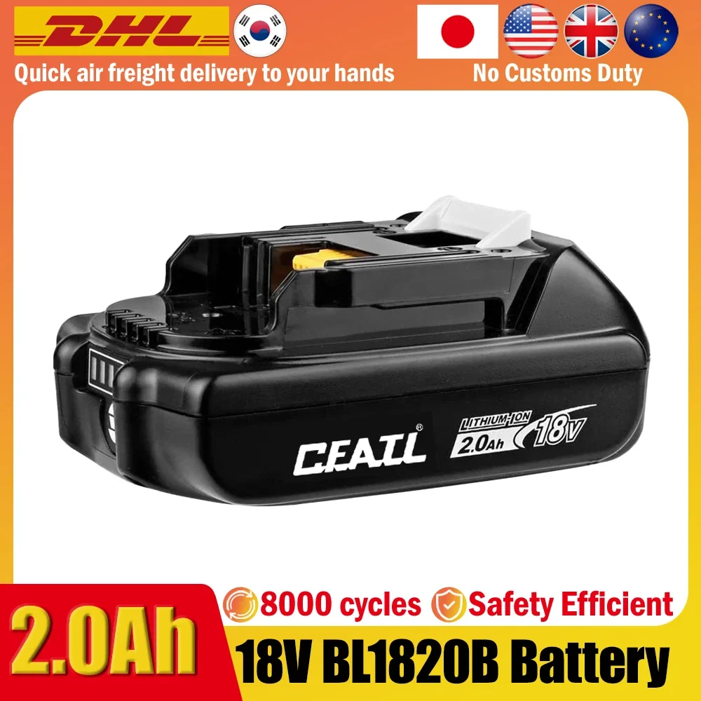 

1-Pack 18V 2.0Ah Rechargeable Battery for Makita Tool BL1830B BL1840 BL1840B BL1850 BL1850B 18650 DTW700 DTD173 18V Battery