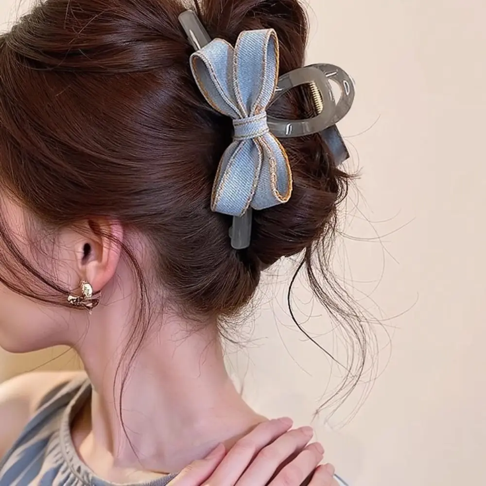 

Корейская мода, большой размер, джинсовая заколка для волос с бантом, прозрачные универсальные заколки в виде акулы, шпилька, аксессуары для волос