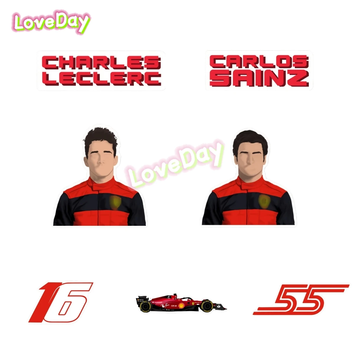 F1 Racing Ferrari’s Team Sticker Carlos Leclerc Carlos Sainz Cartoon Racer Sticker Vinyl Auto Glass Logo Sticker Decals