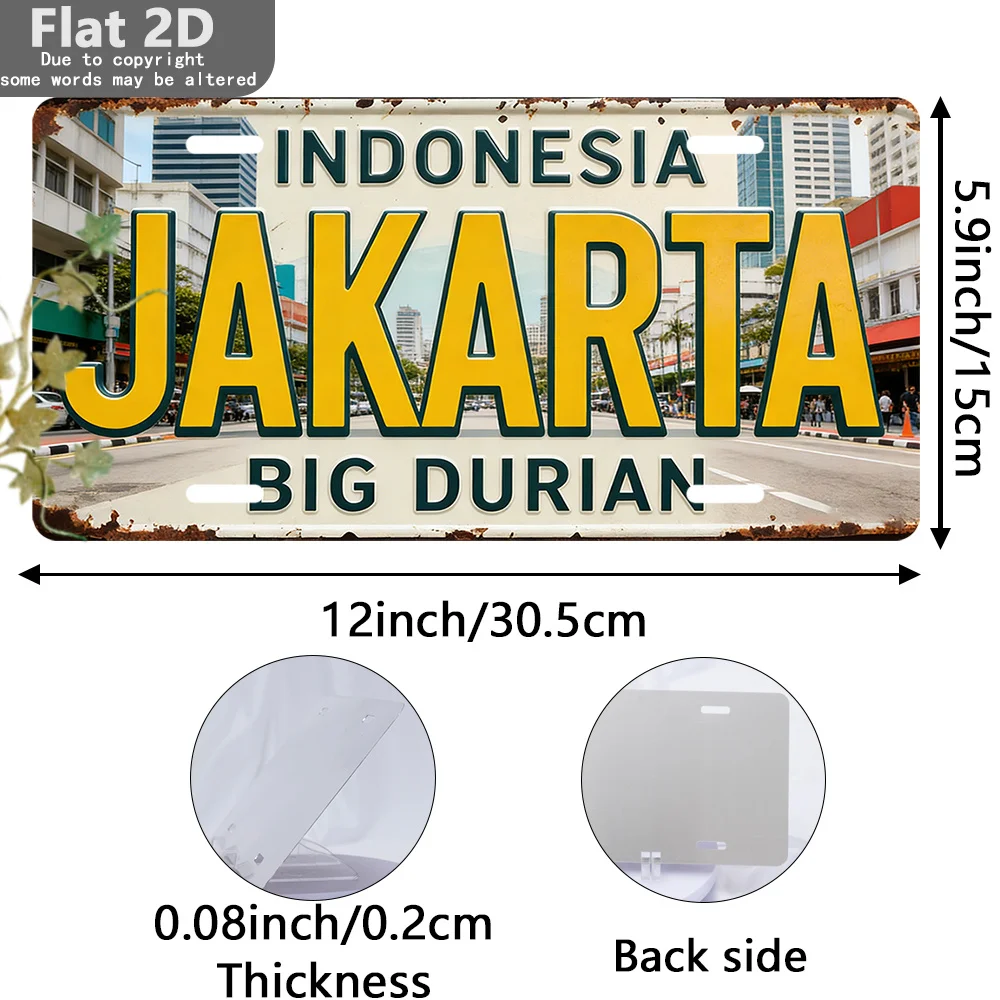 2D Flat, 2D Flat - 1pc, Sign, Jakarta Durian Indonesia, Retro Sign (30.48cm X 14.99cm), Outdoor Vintage Wall Decor, Souvenirs&Ye