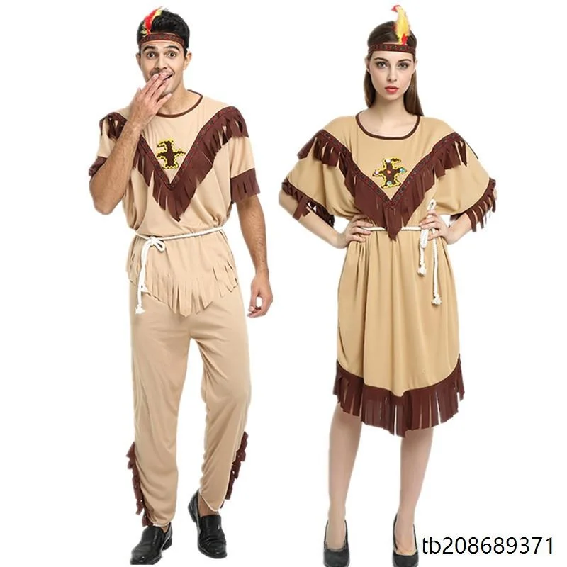 زي الهالوين للبالغين على شكل الأفراد الأصليين، مجموعة ملابس الرجل البري الهندي، زي الأداء التقليدي العرقي للمسرح
