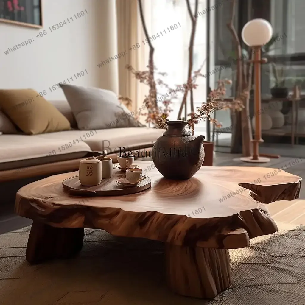 

Sanfeng minimalist solid wood log coffee table small tea table small apartment living room household round balcony coffee t