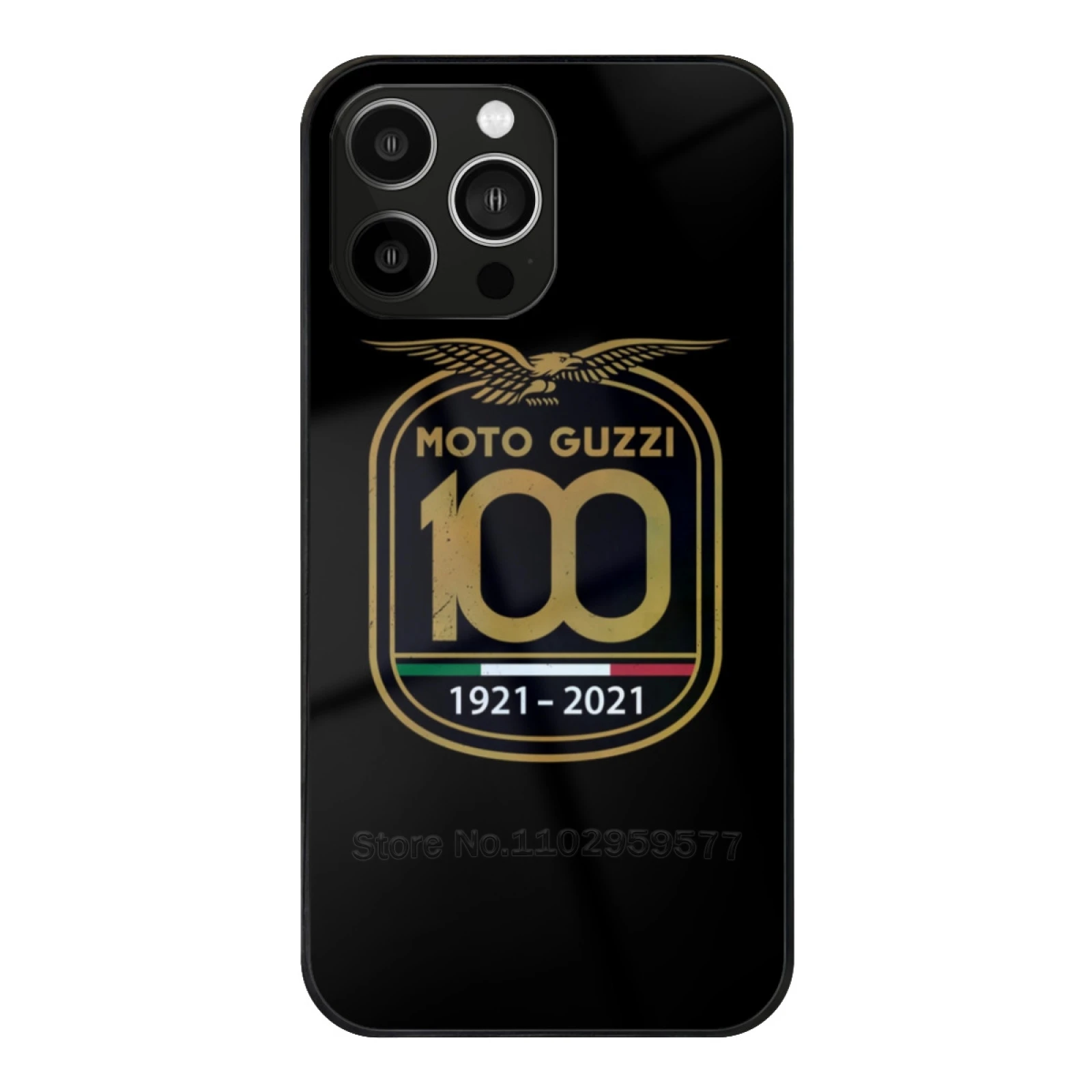 الذكرى 100Th Moto Guzzi حافظة من الزجاج الناعم لهاتف آيفون 16 15 14 13 12 11 Pro X Xs Xr 7 8 Max غطاء صغير ذهبي Moto Guzzi Moto