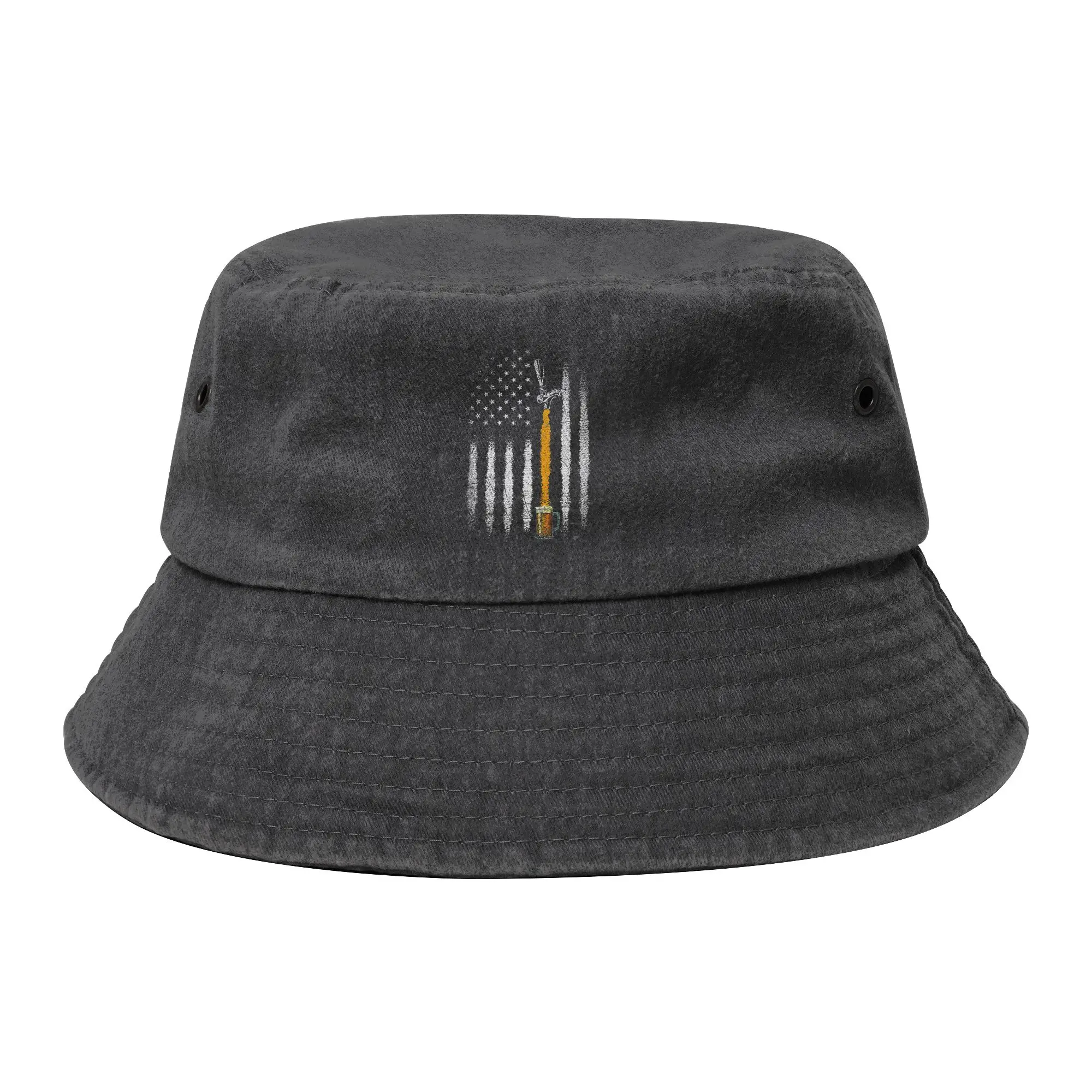 USA Flag Beer Bucket Hat Men Women Outdoor Sport  Distressed Denim Fisherman Hats Summer Beach Getaway Headwear Boonie Hat