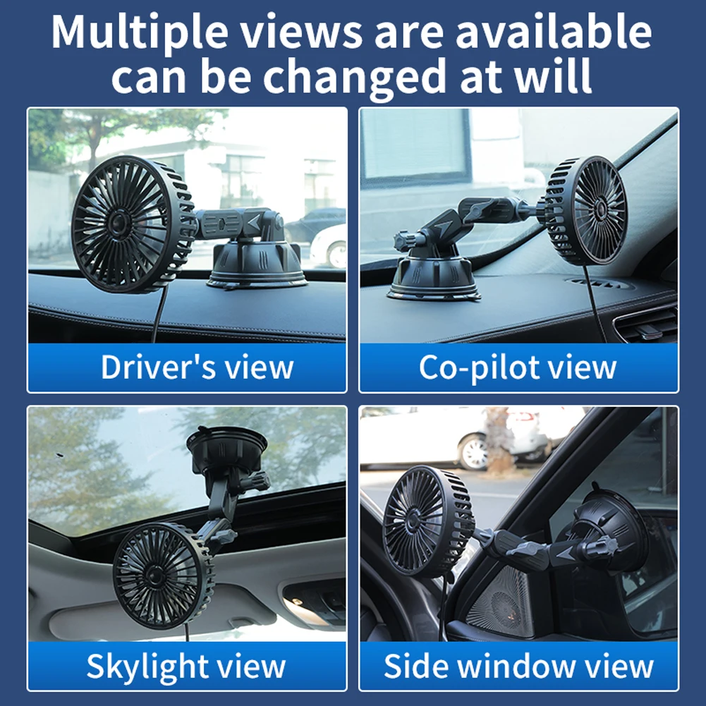 مروحة سيارة USB 3 سرعات شفط كأس مروحة تبريد الهواء للوحة القيادة/الويندوز 360 درجة الذراع الطويلة مروحة تبريد السيارات لشاحنة سيارة SUV RV #2