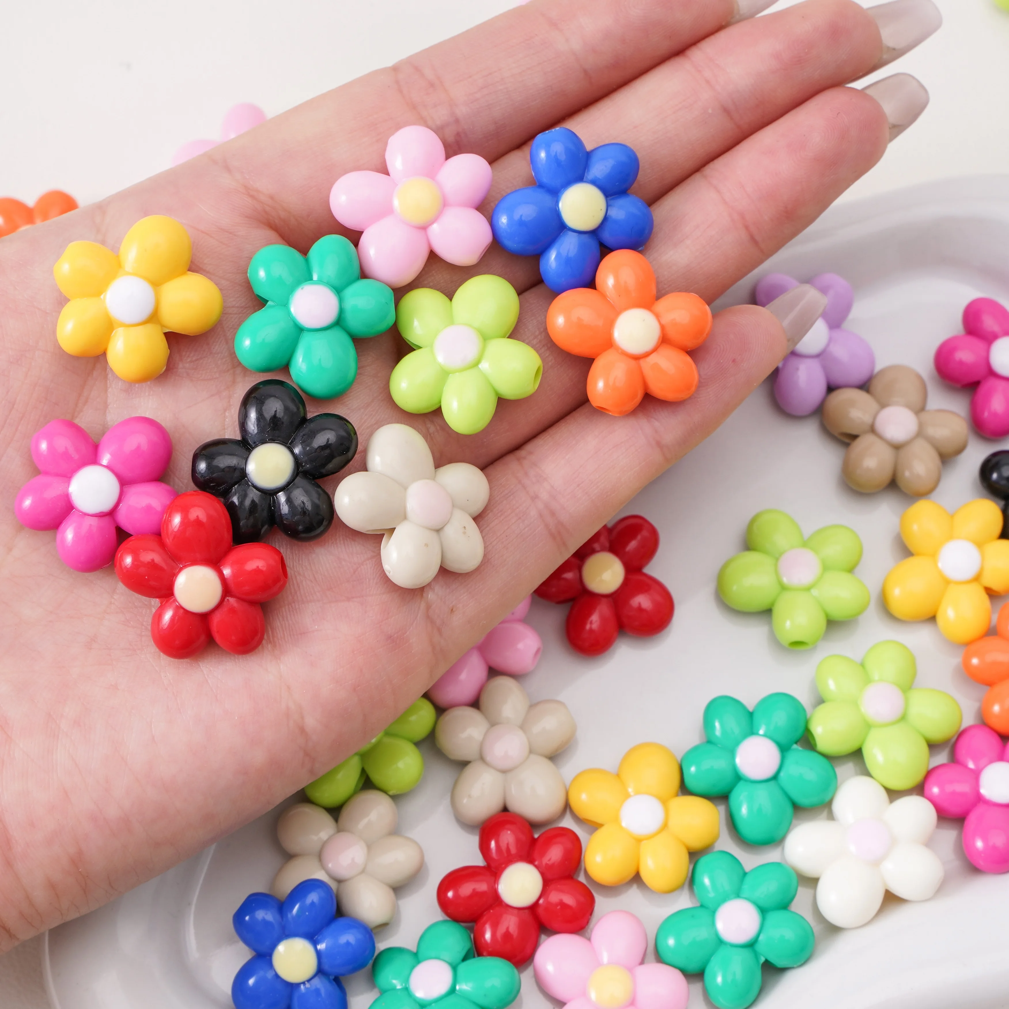 

5/20pcs 20mm Colorful Acrylic Beads for Jewelry Making Flat Flower Shape Loose Spacer Beads DIY Bracelet Necklace Children Beads