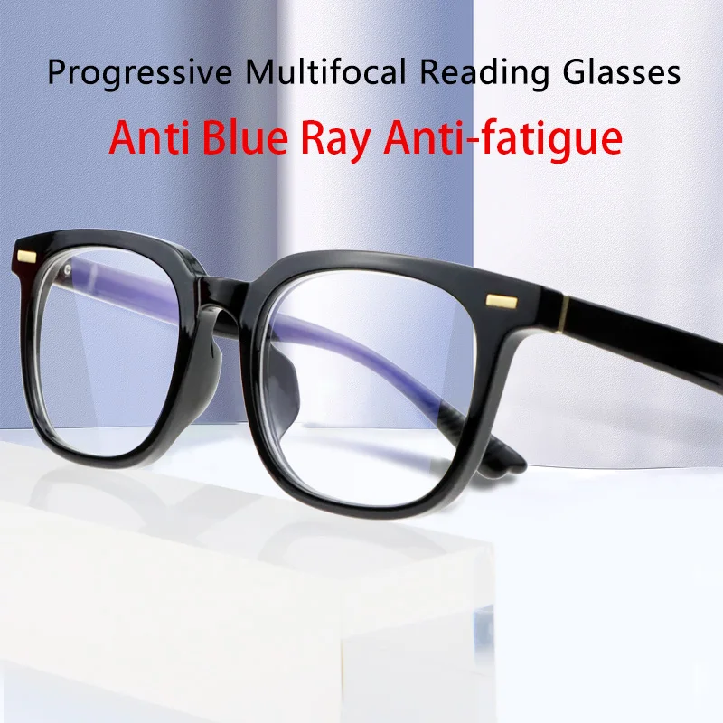 Extremely Light Progressive Multifocus Reading Glasses Women, TR90 Frame Blue Light Blocking Multifocal Computer Readers