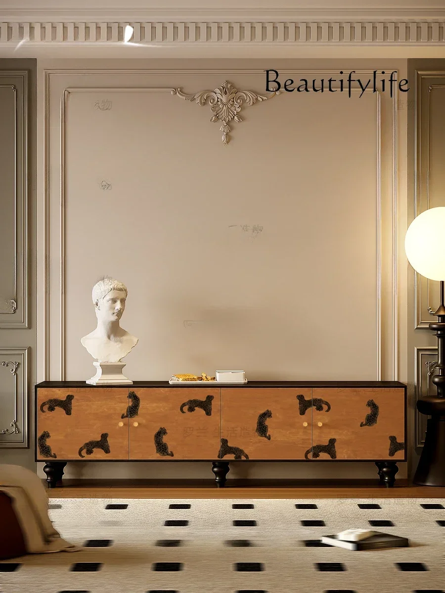 

muebles para hogar French leopard explosion TV cabinet solid wood living room decorative storage bedroom bedside storage integra