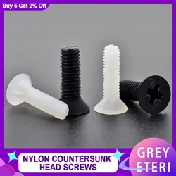 20-500Pcs M2M2.5M3M4M5M6M8 White Black Nylon Plastic Phillips Screw Metric Thread Countersunk Head  Bolt Screw Fastener6-40mm