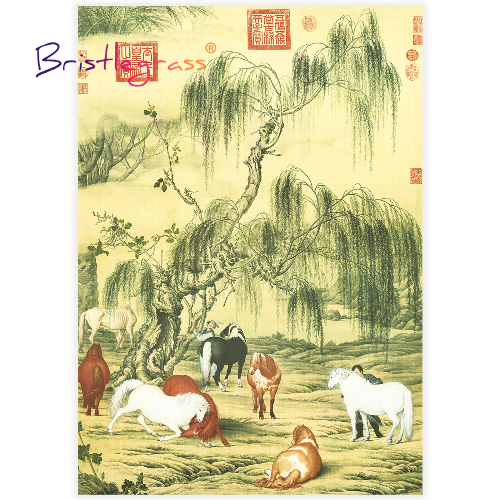 BRISTLEGRASS Wooden Jigsaw Puzzles 520 1000 Pieces Pretty Horse Castiglione Chinese Painting Qing Dynasty Collectibles Toy Decor