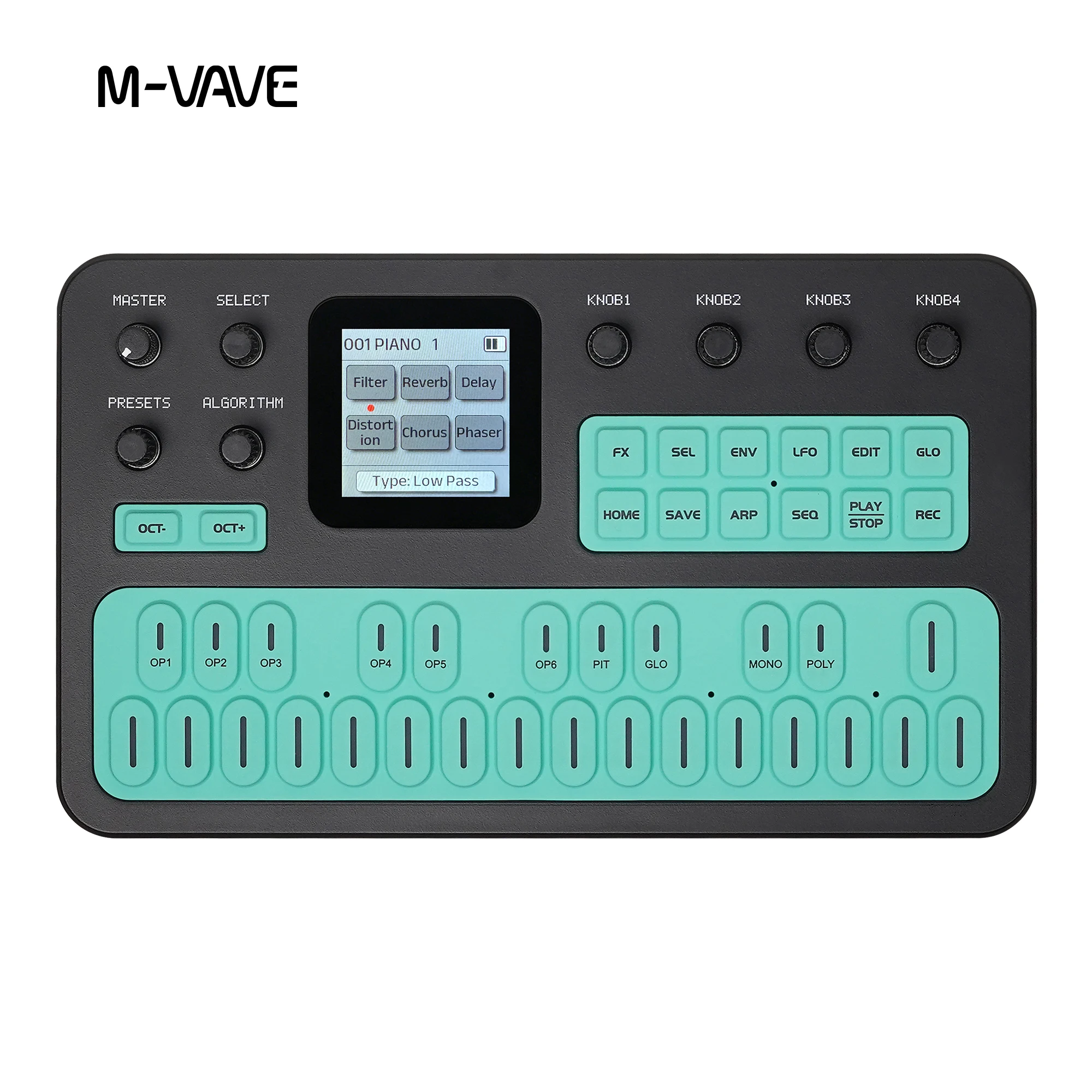 M-VAVE FM-1 6-Op FM Synth,32 Alg,128 Presets,TFT,3-Ch MIDI(USB/BT/3.5mm),6 FX,Arp,SEQ,Speaker,12H Batt image 3