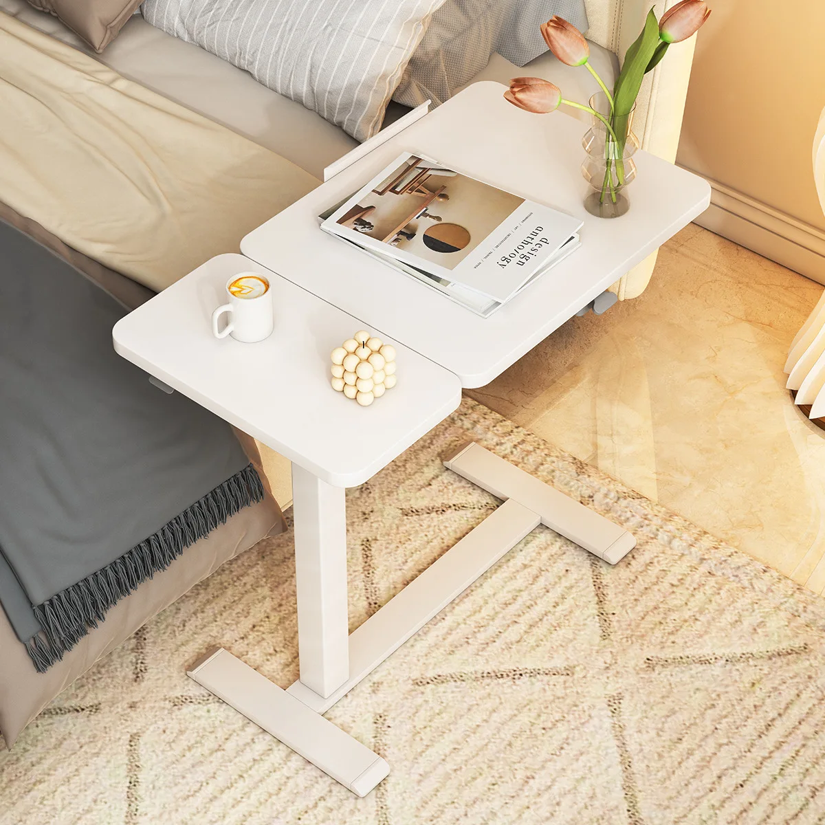 

Pneumatic Lift Bedside Table Flip-Top Height Adjustable Sofa Side Study Laptop Desk for Home