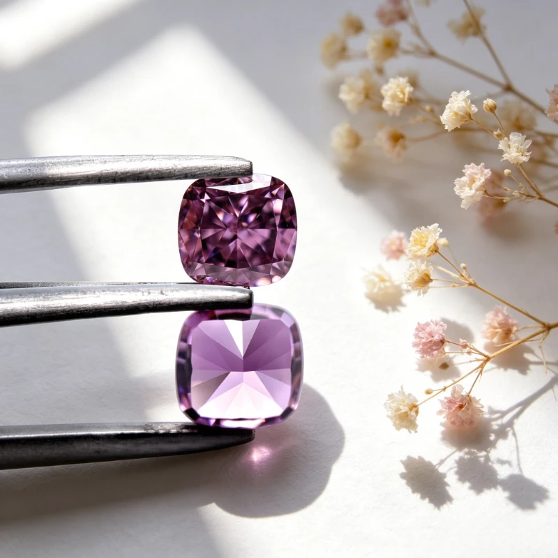 Kubischer Zirkonia Crushed Ice Cut Quadratische Kissenform Rosa Farbe 5A+ Qualität CZ 4K Schliff Hochkarätiger Diamant – Detail 2
