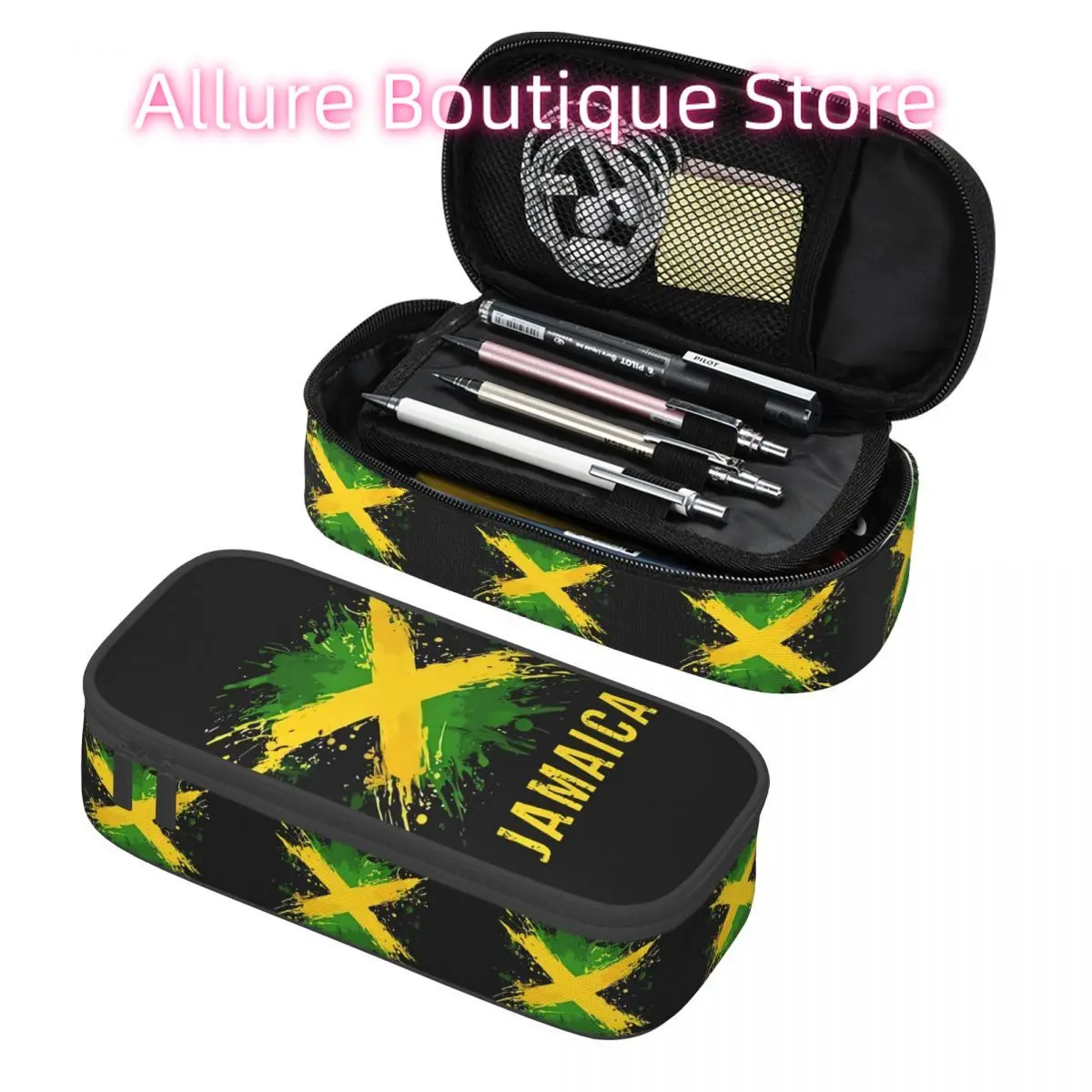 

Custom Jamaica Pencil Cases for Boy Girl Large Storage Classical Jamaican Flag Pen Box Bag School Supplies