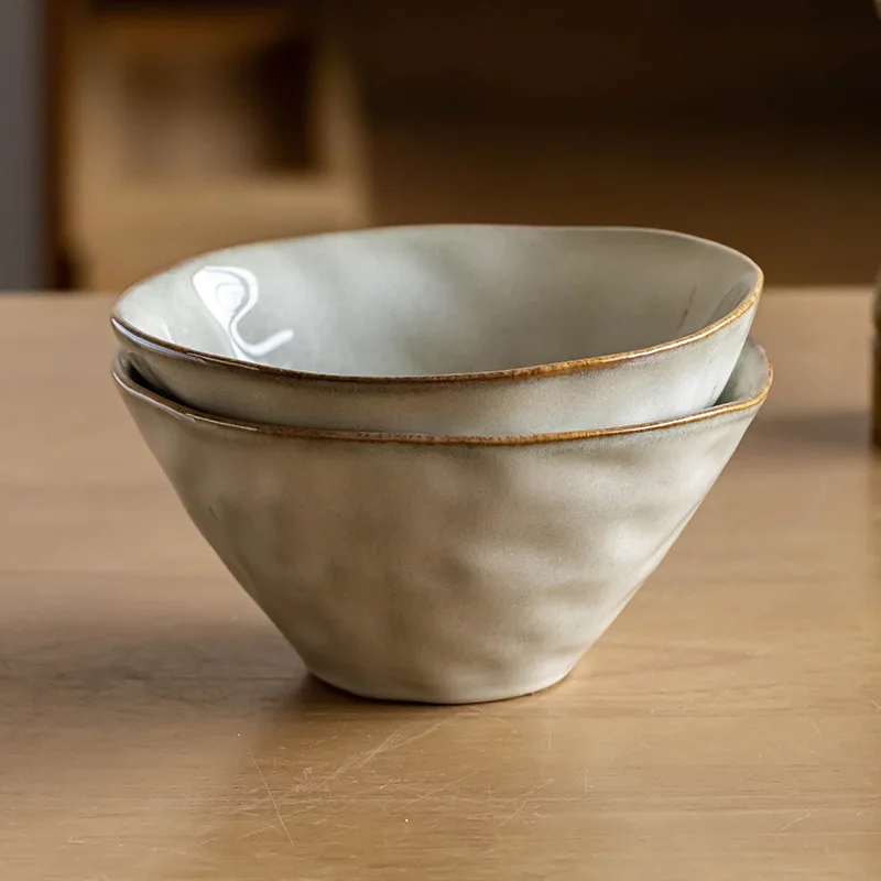 Vintage Rice Bowl, Noodles High Beauty Tableware Ceramic Household Noodle Soup Bamboo Hat Small Bowl