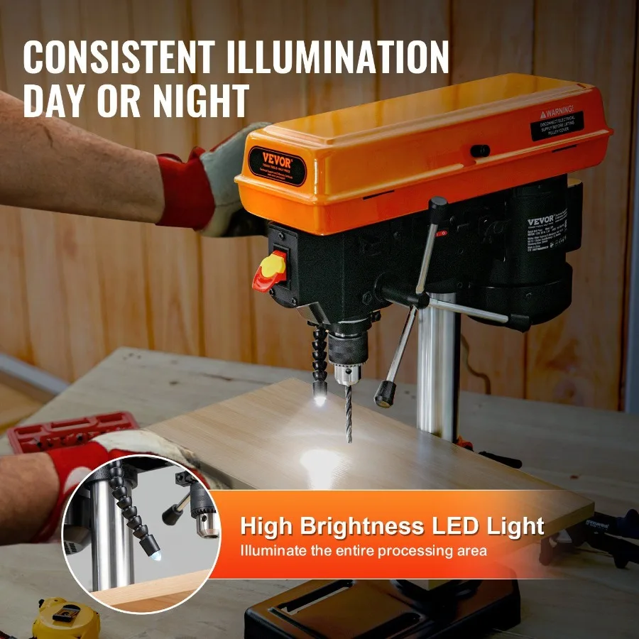 Perceuse de table 8 pouces, perceuse de table 7503200 tr/min réglable