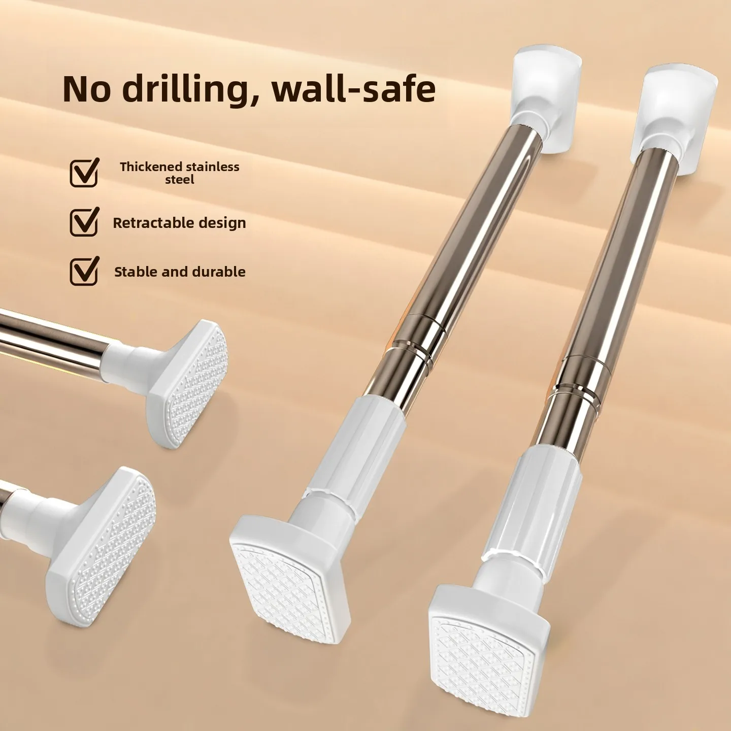 

Регулируемая веревка для белья из нержавеющей стали без сверления, карниз для занавески на дверях и опорный стержень для гардероба, чистка дома...