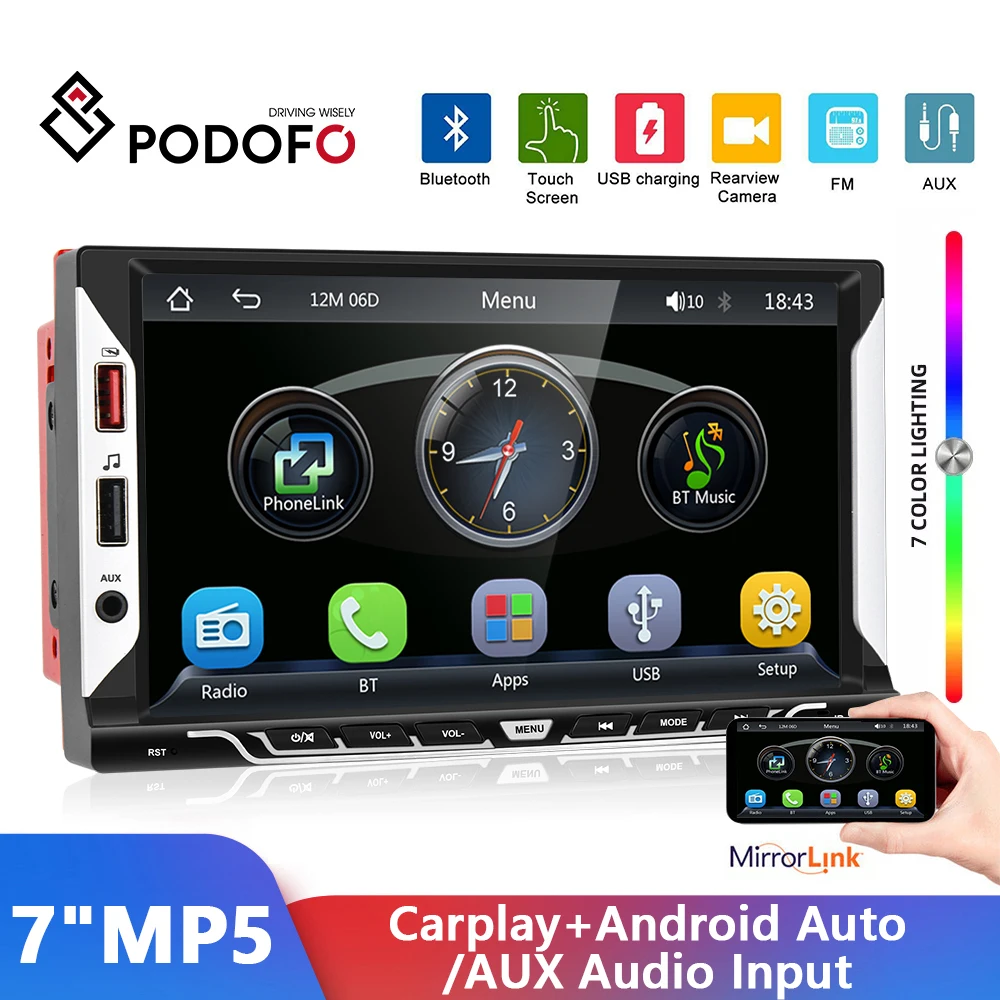 

Podofo 2 Din Car radio Multimedia Video Player 7‘’ Universal Autoaudio GPS Stereo For Volkswagen Nissan Hyundai Kia Toyota