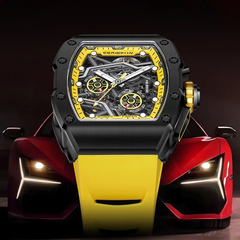 Men's Watch Fully Automatic Luminous Men's Branded Hollowed Out Wine Barrel Shaped Men's Mechanical 5ATM CERIEPON