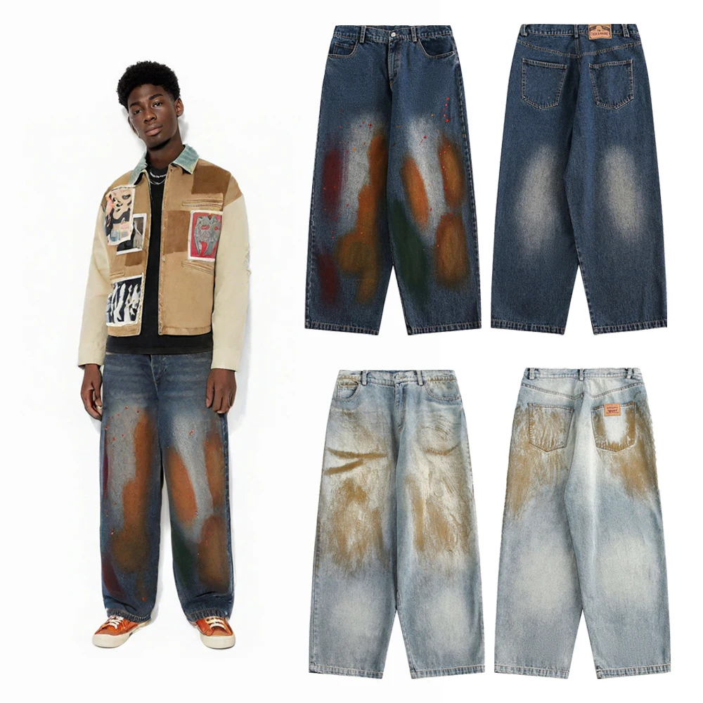 

Denim Baggy Jeans Men Clothing Long Pants Street Style Printed Vintage Hip-hop Casual Straight Trousers Streetwear Jeans for Men