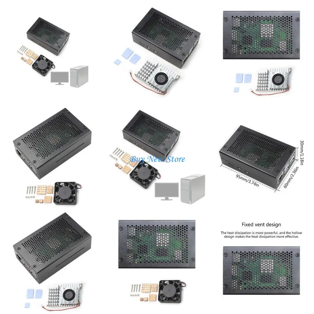 

20CE Meshes Enclosure Aluminum Alloy Heavy Duty Metal Case with Cooling Fan Heatsinks for 5