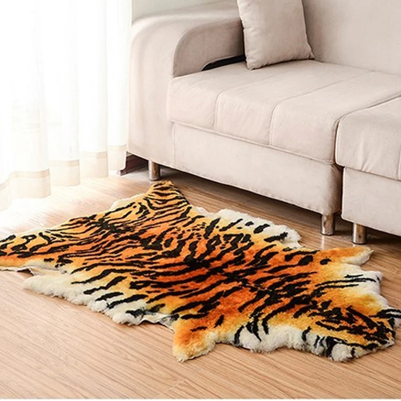 75X110cm Natural Sheepskin Fur Wool Simulation Tiger Leopard Skin Carpet Bay Window Floor Mat Sofa Chair Car Cushion Home Decor