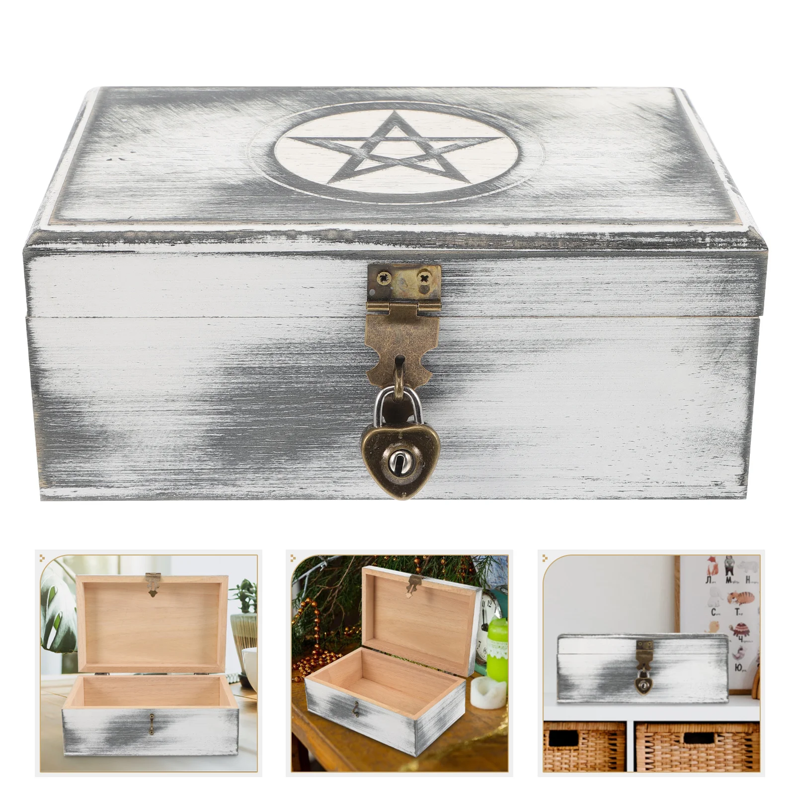 

Wooden Jewelry Box Novel Style Case Storage Vintage Trinket Organizer Earring White Holder