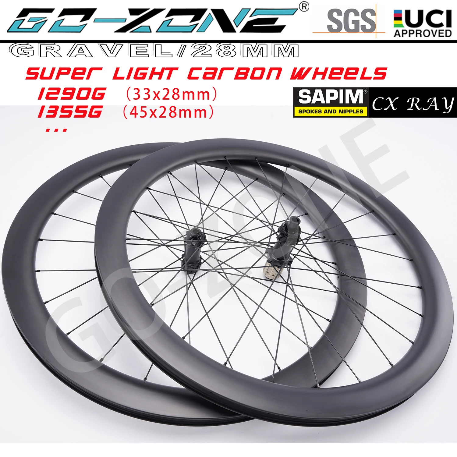 

28mm Width Super light 1290g 700c Road Carbon Wheels Disc Brake Gravel Sapim CX Ray UCI Approved R260D Centerlock wheelset