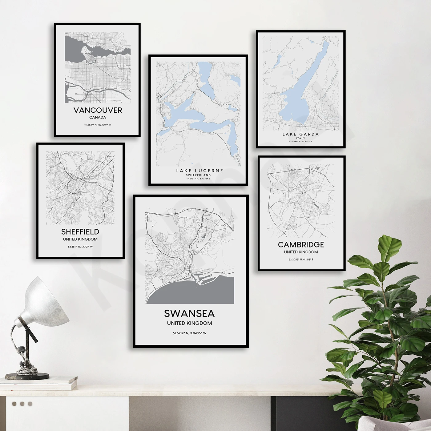 Southampton Cambridge Prague Almeria Swansea Vancouver Edinburgh Lucerne Horta Garda Sheffield Montreal. City Travel Map Poster