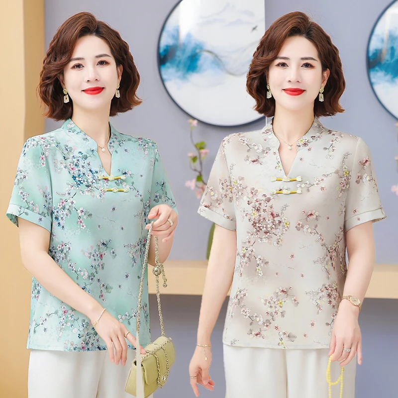 

Женская блузка на пуговицах с v-образным вырезом и цветочным принтом, вентилируемая летняя новая модная элегантная свободная рубашка больших размеров, повседневные топы